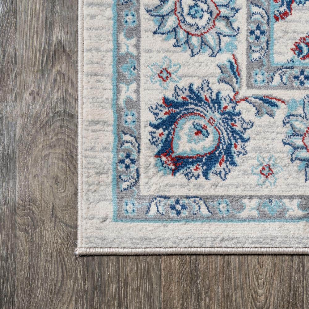 Elegant Vintage Persian-Inspired Ivory/Blue/Red Area Rug - 4' x 6'
