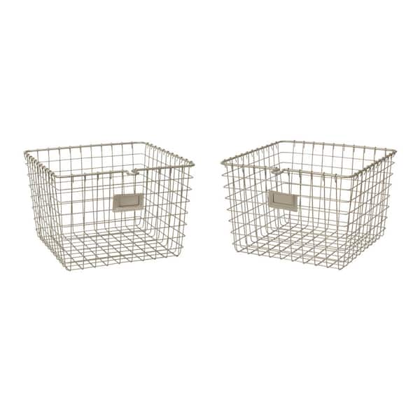 Spectrum 13.75 in. D x 11.25 in. W x 8 in. H Satin Nickel Medium Steel Wire Storage Bin Basket Organizer (2-Pack)