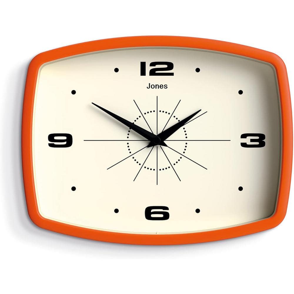 10 in. Orange Analog Plastic Wall Clock for Kitchen, Living Room or Office
