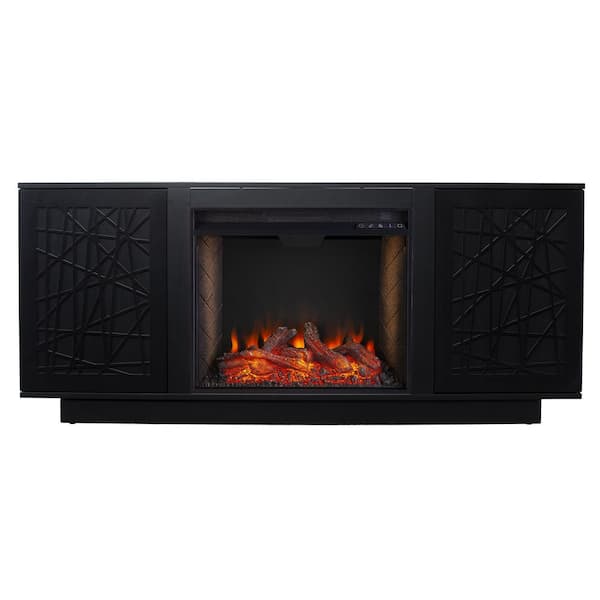 SEI FURNITURE Delgrave 60 in. Smart Electric Fireplace with Media Storage in Black