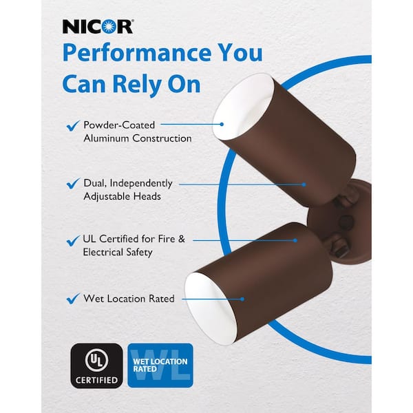 NICOR Double Bullet 75-Watt 2-Light Bronze Outdoor Wall Lantern