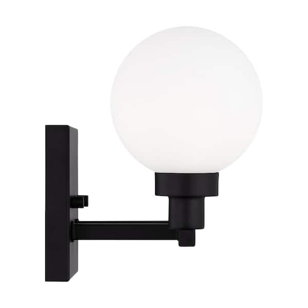Generation Lighting - Studio Clybourn 13.25 in. 2-Light Midnight Black Vanity Light with Milk Glass Shades