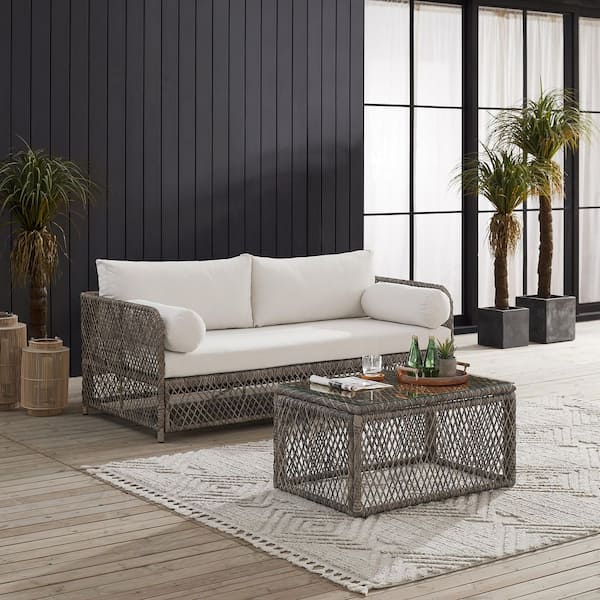 Granite Bay Stone 2-Piece Patio Conversation Set with Creme Cushions