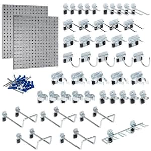 (2) 24 in. W x 24 in. H x 9/16 in. D Gray Epoxy, 18-Gauge Steel Square Hole Pegboards with 46-Piece LocHook Assortment