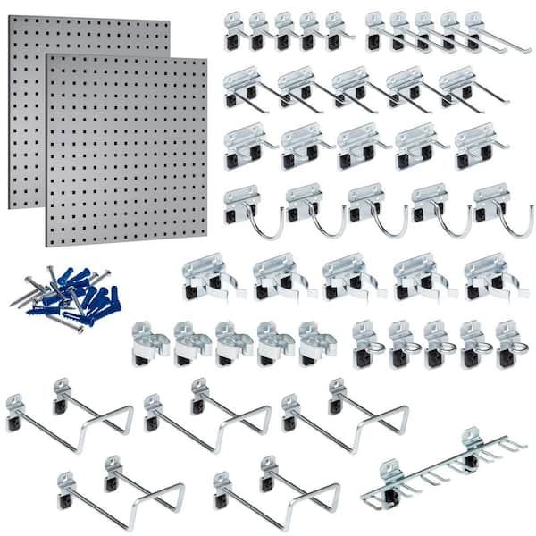 Triton Products (2) 24 in. W x 24 in. H x 9/16 in. D Gray Epoxy, 18-Gauge Steel Square Hole Pegboards with 46-Piece LocHook Assortment