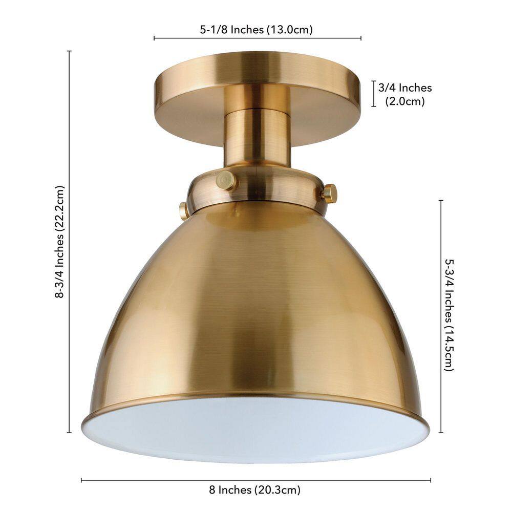 Elegant 8" Brushed Brass Dome Semi-Flush Mount Light