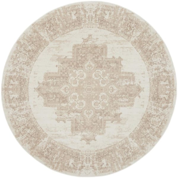 8 ft. Round Blue Floral Washable Area Rug