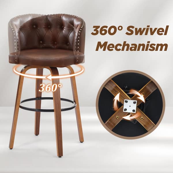 Hochwertiges 38.2 in. Walnut Brown Faux Leather Upholstered Wood