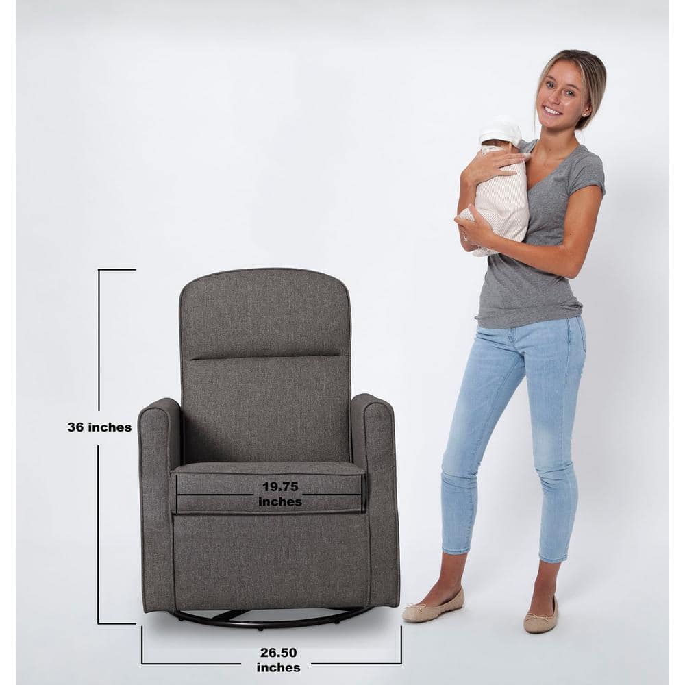 Charcoal Fabric Upholstered Swivel Glider Rocker Chair