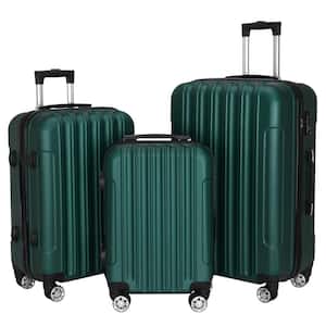 3-Piece Dark Green Large Traveling Spinner Luggage Set
