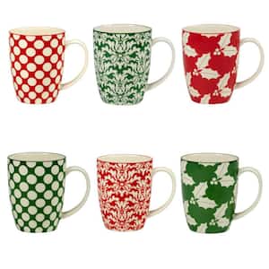 Winter Medley 14 oz. Assorted Colors Porcelain Mug (Set of 6)