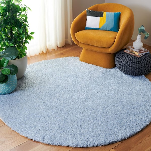Lindsay Shag 7 ft. x 7 ft. Aqua Modern Solid Round Area Rug