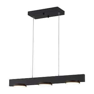 3-Light 10-Watt Black Modern Aluminum Dimmable Integrated LED Pendant Light with Acrylic Shade