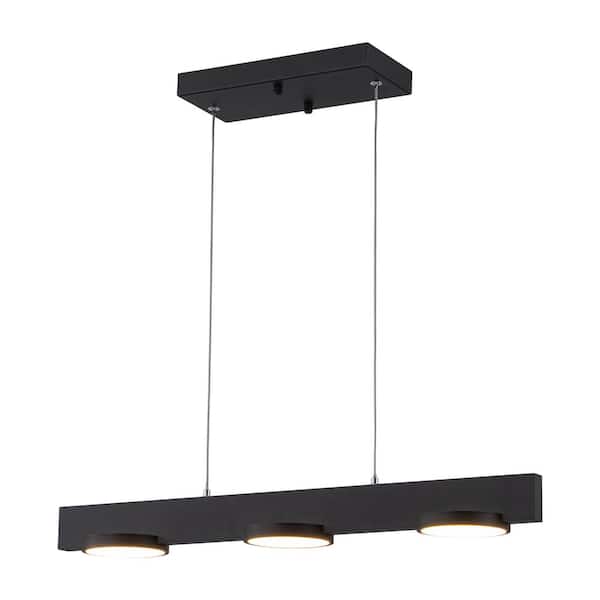 Laplusbelle 3-Light 10-Watt Black Modern Aluminum Dimmable Integrated LED Pendant Light with Acrylic Shade
