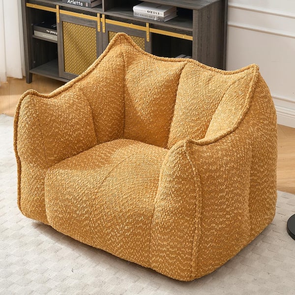 Yellow Chenille Polyester Sofa Chair Bean Bag with Highly Resilient Foam for Living Rooms