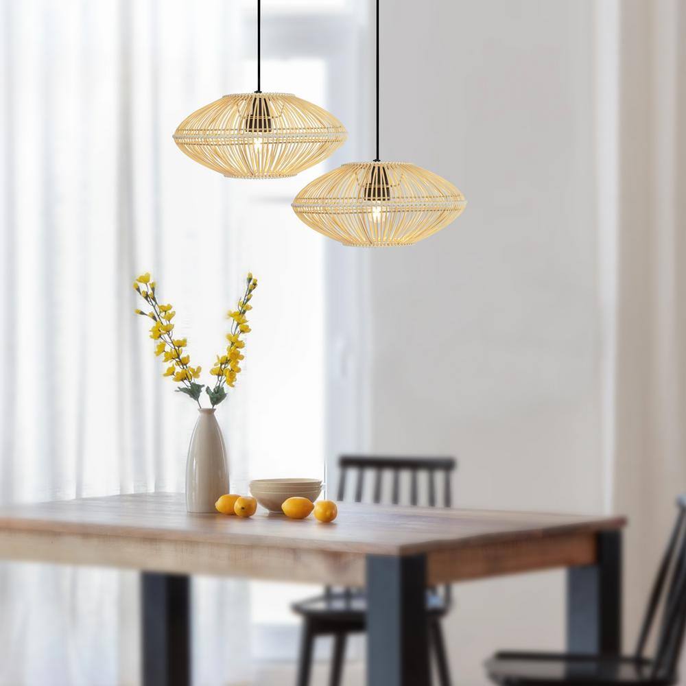 Quill 13" Matte Black Bohemian Rattan Pendant Light