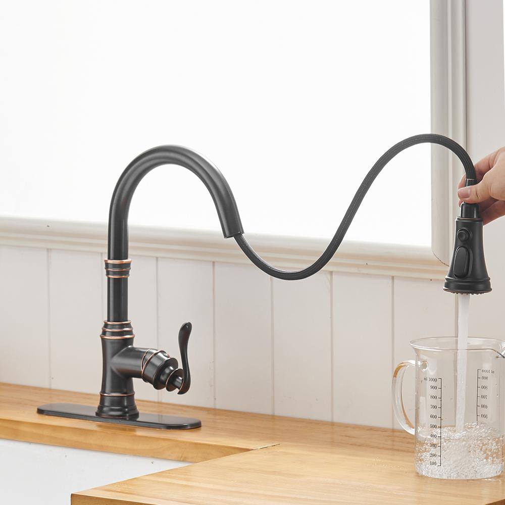 Oil Rubbed Bronze High Arc Kitchen Faucet with Pull-Out Spray