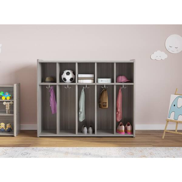TOT MATE 10-Compartment Toddler Floor Locker with Cubbies (Shadow Elm Gray) Classroom Furniture Unassembled 46 in. W x 37.5 in. H
