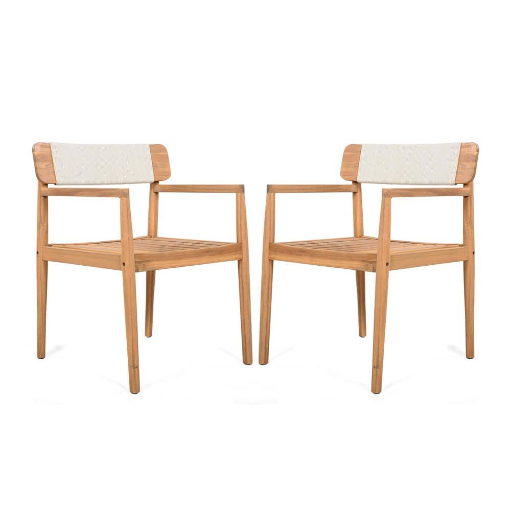 Teak Acacia Wood All-Weather Outdoor Dining Chairs Ergonomic Dining Chairs with White Rope for Garden, Poolside (2-Pack) price history on PriceWatchPro
