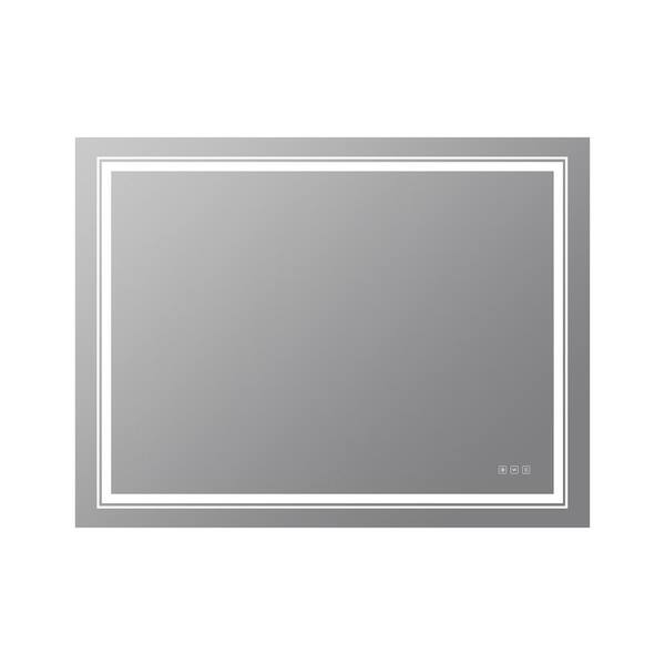 VANITYFUS 48 in. W x 36 in. H Rectangular Frameless Wall-Mounted LED Light Bathroom Vanity Mirror in Silver