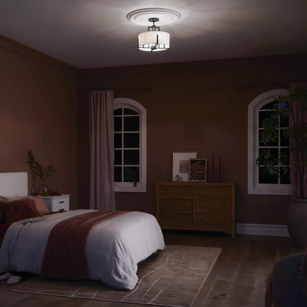 Malen Black Metal Semi-Flush 4-Light with White Fabric Shade
