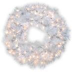 30 in. Wispy Willow Grande White Artificial Wreath with Clear Lights