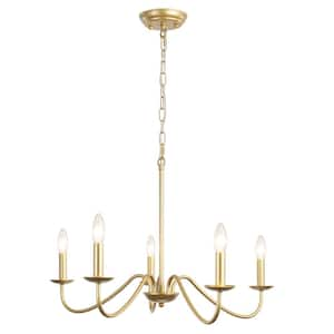 5-Light Painted Gold Farmhouse Candle Style Rustic Chandelier for Kitchen Island Lighting Fixtures Hanging