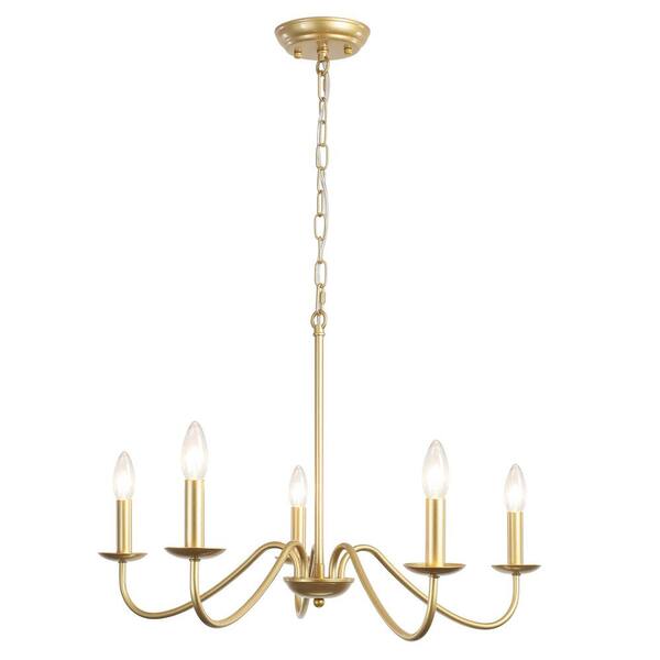ADSENSTY 5-Light Painted Gold Farmhouse Candle Style Rustic Chandelier for Kitchen Island Lighting Fixtures Hanging