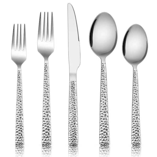 Hammered Square Flatware Set for 6, 30-Piece 18/0 Stainless Steel, Dishwasher Safe, Special Events Sets