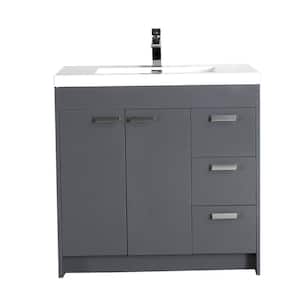 Lugano 36 in. W x 19 in. D x 36 in. H Single Bath Vanity in Gray with White Acrylic Top and White Integrated Sink