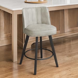 Paul 26 in. Light Gray Modern Faux Leather 360° Swivel High Back Barstool Upholstered Solid Wood Counter Height stool