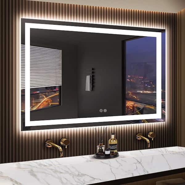 Unbranded 48 in. W. x 30 in. H Rectangular Frameless LED Light Anti-Fog Wall Bathroom Vanity Mirror with Backlit and Front Light