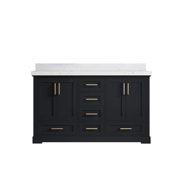 Willow Collections Boston 60 in. W x 22 in. D x 36 in. H Double Sink Bath Vanity in Wrought Iron with 2 in. Empira White qt. Top