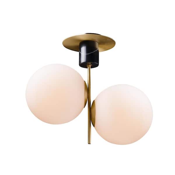 Maxim Lighting Vesper 9.75 in. 2-Light Satin Brass/Black Semi-Flushmount