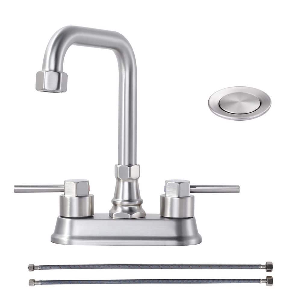 Double Handle 4 in. Centerset Bathroom Faucet, Bathroom Faucet with Pop-Up Drain Assembly in Brushed Nickel price history on PriceWatchPro