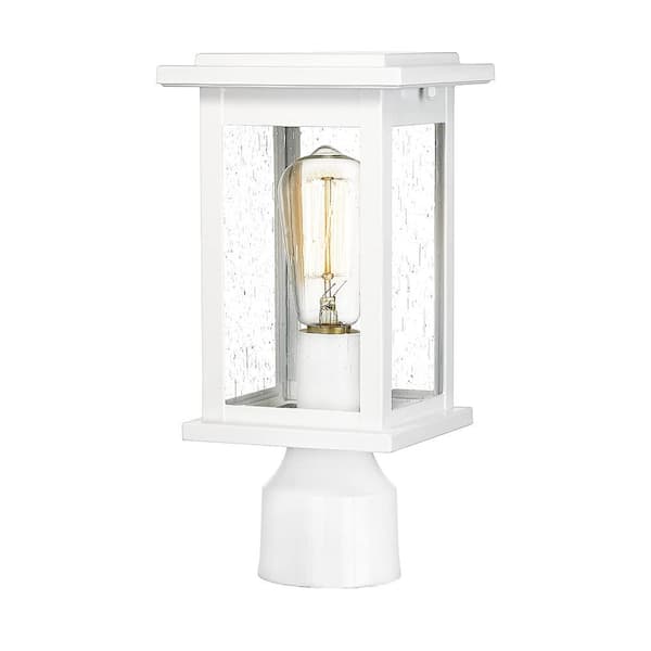 JAZAVA 1-Light White Aluminum No Motion Sensing Hardwired Outdoor Weather Resistant Post Light Set with No Bulbs Included