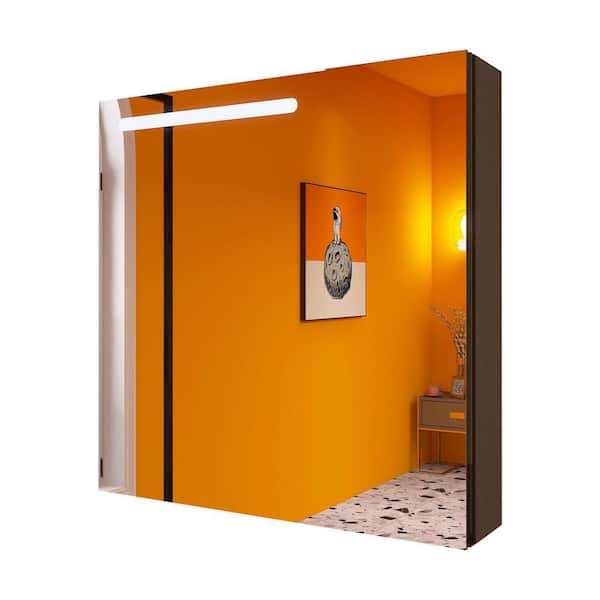 JimsMaison 30 in. W x 30 in. H Square Black Aluminum Surface Mount Medicine Cabinet with Mirror and LED Lighted Mirror Left