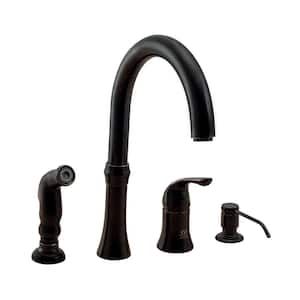 4-Hole Single-Handle Standard Kitchen Faucet with Side Spray and Soap Dispenser in Antique Bronze