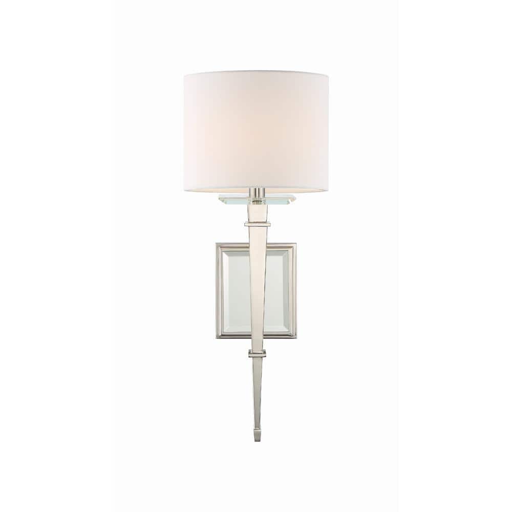 Elegant Polished Nickel Wall Sconce with White Silk Shade