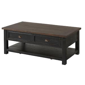 Monterey 50 in. Black/Brown Rectangle Wood Top Coffee Table