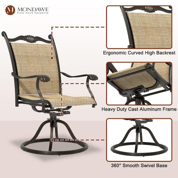 Cast Aluminum Outdoor Dining Chair 360 Degrees Direct Net Backrest Textilene Swivel Chairs (Set of 2)