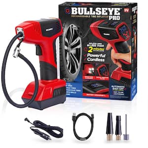 BULLSEYE Pro 150 PSI Cordless Handheld Rechargeable Tire Inflator with Digital Pressure Gauge and Battery Indicator