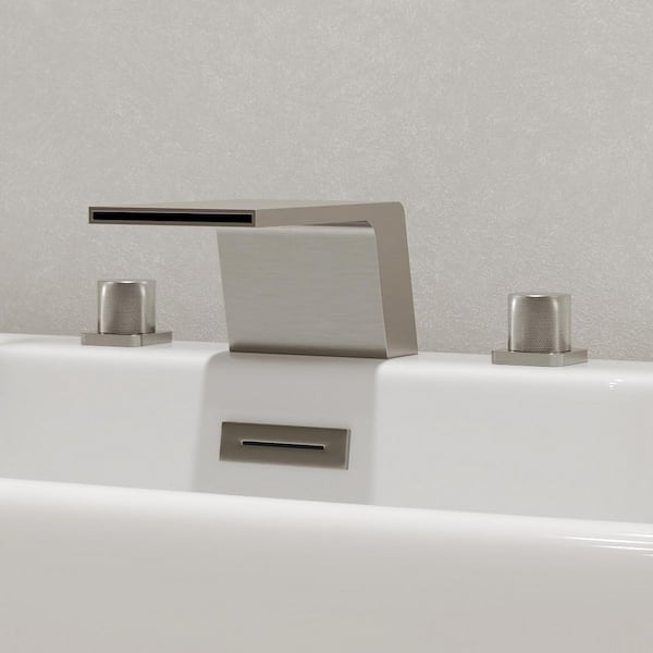 Double Handles Deck Mount Waterfall Roman Tub Faucet in Brushed Nickel (Valve Included)