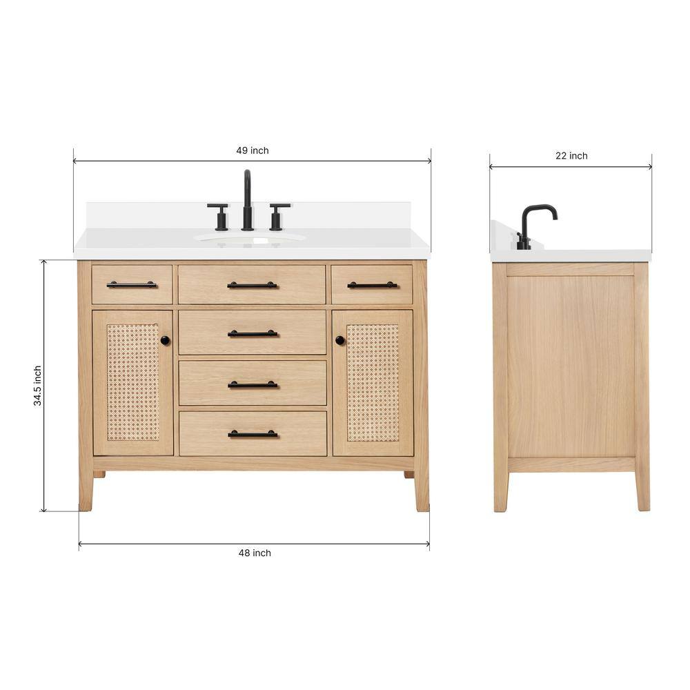 Camila 49" Light Brown Wood Single Sink Bathroom Vanity with White Quartz Top