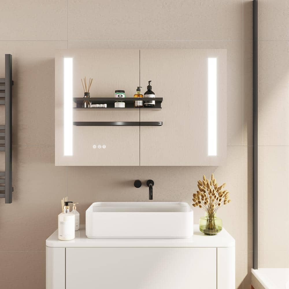 Zeus & Ruta 36 in. W x 24 in. H Rectangular Aluminum Frameless LED ...