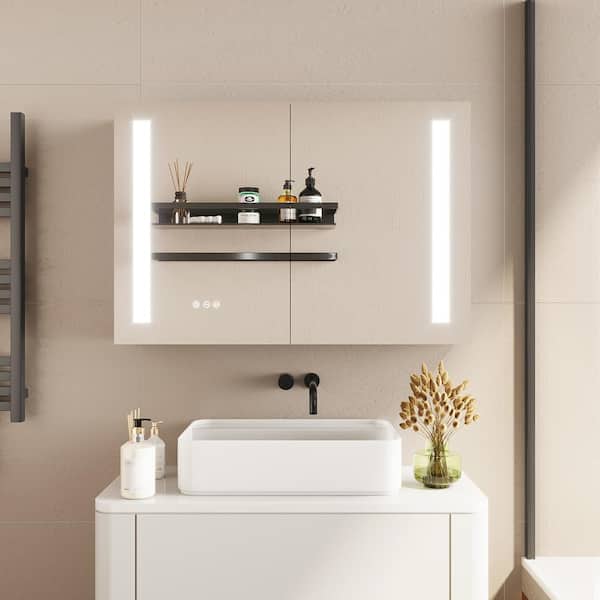 36 in. W x 24 in. H Rectangular Aluminum Frameless LED Lighted Medicine Cabinet with Mirror