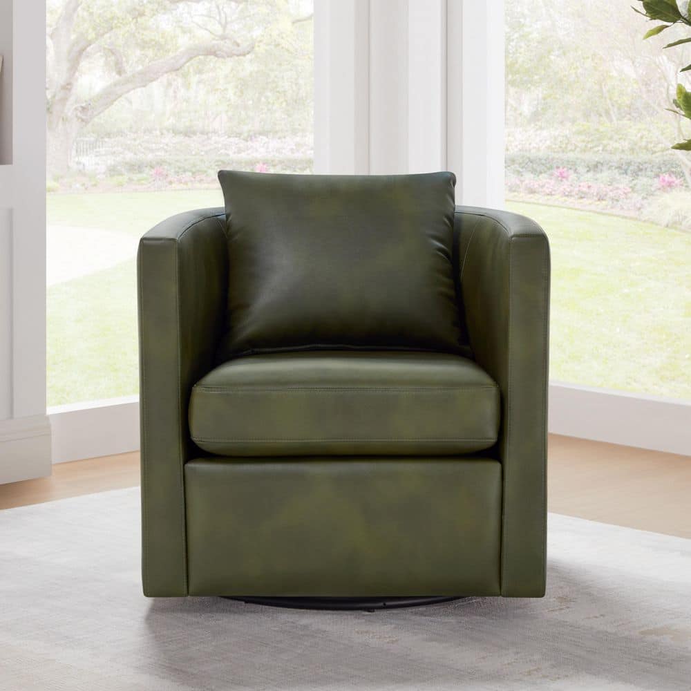 Fern Green Faux Leather Swivel Barrel Chair