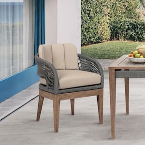 Orbit Light Brown Eucalyptus Wood Outdoor Dining Chair with Taupe Cushion