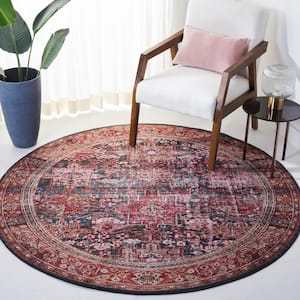 Tuscon Rust/Green 6 ft. x 6 ft. Machine Washable Floral Border Round Area Rug