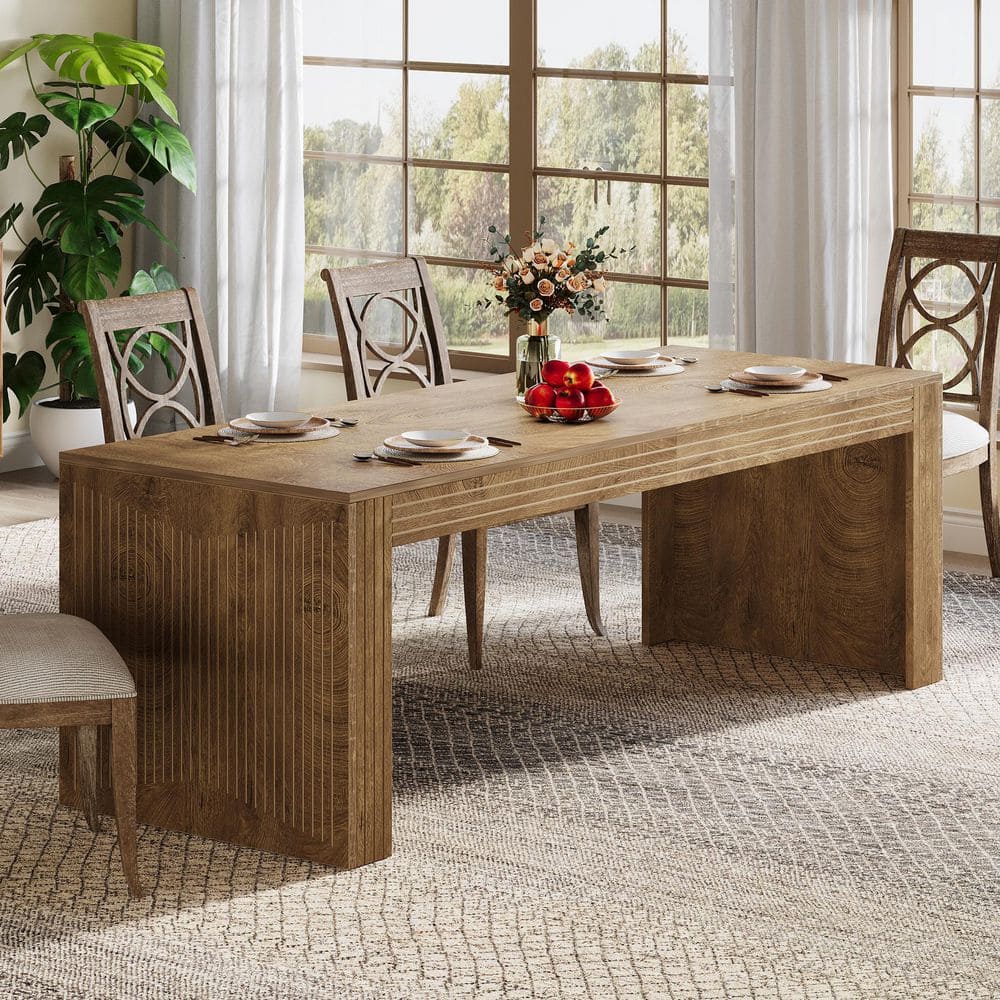 Halseey Rusitc Brown Wood 78.7 in. Sled Dining Table Seats 6, Rectangular Dinner Table for Kitchen, Dining Room